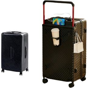 Carry On Luggage 20In Wide Handle with 360 Spinner Wheels, USB & Type C Port, Cup Holder & TSA Lock, Hard Case Luggage, Hardshell Travel Suitcase for Men Women (PVC Cover For Free) White