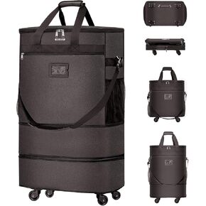 Suitcases with Wheels Expandable Luggage Bag Foldable Suitcase with 4 Universal Wheels Collapsible Rolling Travel Bag Large Capacity Duffel Bag (Black)