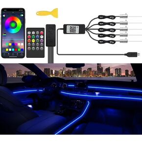 Car LED Interior Strip Lights, TEKSHINNY RGB Car Interior LED Light Wireless APP and Remote Control, 5 in 1 Ambient Lighting Kit with 236 Inches Fiber Optic, EL Wire Lights for Car Inside