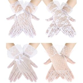 Bencailor 4 Pair Ladies Lace Gloves Elegant Short Gloves Mesh Tea Party Mittens for Women 50s Tea Party Wedding Costume(Novel)