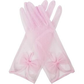 QRBTSCL Women's Short Tea Party Gloves Tulle Gloves with Bowknot Mesh Glove Wedding Bridesmaids Evening Party Glove