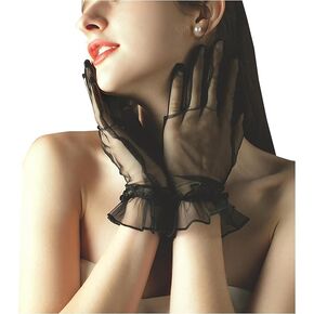 Black Mesh Lace Sheer Opera Gloves, Tea Party Formal Wedding Gloves