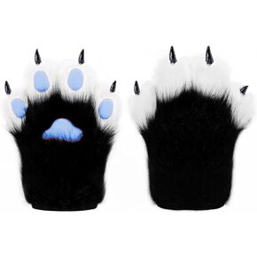 Maricrosea Women Faux Fur Cat Paw Gloves Plush Furry Cat Claw Gloves for Halloween Cosplay Costume Party Adult