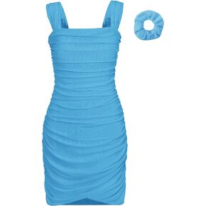 فستان Exarus Girls Ruched Bodycon مع بنيت في صدرية في سن المراهقة شبكية لف جبهة HEM
