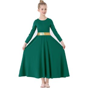 Girls Praise Dance Dress Metallic Gold Liturgical Worship Church Robe Full Length Swing Lyrical Costume