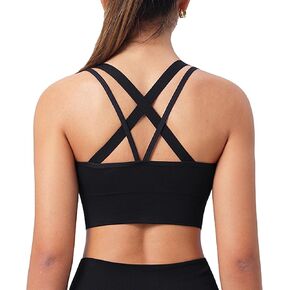 Sports Bra for Women Medium Support Criss Cross Strappy Bras Seamless Padded High Impact Yoga Athletic Exercise Bras