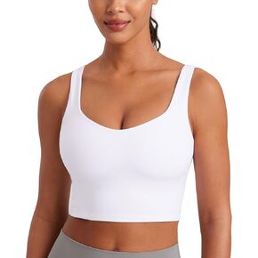 CRZ YOGA Softness Mold Butterluxe Longline Sports Bras for Women - Molded Cup V Neck Yoga Clothes Workout Crop Tank Top