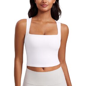CRZ YOGA Butterluxe Womens Longline Square Neck Sports Bras - Basic Crop Tank Yoga Workout Tops with Built in Pads