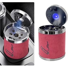Car Ashtray with Lid, Detachable & Portable Stainless Steel Smokeless Ashtrays for Car, Mini Universal Smell Proof Windproof Car Ashtray with LED Blue Light, Car Accessories (Black)