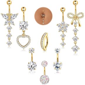 Yadoca 316L Surgical Steel Gold Dangle Belly Butly Ring للنساء الفضة Dangly Belly Rings 14g Hypoallergenic Belly Belly Butting Beater