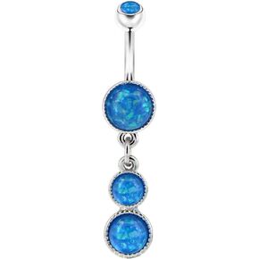 COCHARM Cute Dangly Opal Belly Button Rings 14g 316L Stainless Steel Dangle Navel Rings for Women Belly Button Piercing Dangling Navel Bar