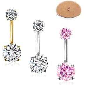 1PC G23 Titanium Belly Button Rings 14G 1.6MM Round Cubic Zirconia Belly Rings 6 Sizes of Length to Choose Navel Barbell Belly Piercing Jewelry for Women