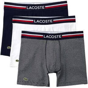 Lacoste Men's Cotton Stretch Tricolor Waistband Boxer Briefs, 3-Pack