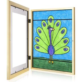 Kids Art Frames, 11x14 Front Opening Kids Artwork Frames Changeable, Display 9x12 With Mat and 11x14 Without Mat, Holds 50 Pcs, for 3D Picture, Crafts, Children Drawing, Hanging Art, Portfolio Storage