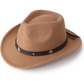 DRESHOW BQUBO Kids Cowboy Hat Boys Girls Western Cowgirl Hats Felt Fedora Hats with Belt Buckle Rolled Panama Hat for 4-13Y