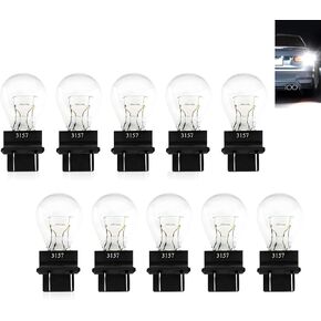10 PCS Automotive 3157 12V 21/5W Halogen مصباح الهالوجين ، كوارتز مقاوم للماء ، استبدال إضاءة الإضاءة الشعبية المزدوجة ، ومصباح قاعدة بلاستيكية مقاومة للحرارة ، ومصباح عالمي للسيارات (العنبر)