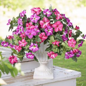 Artificial Flowers for Outdoors 2PCS Spring Faux Morning Glory Look Real Silk Flowers for Outside Planter UV Resistant Fake Flowers for Home Garden Balcony Yard Porch Deco Purple