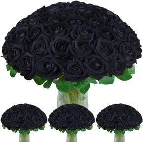 BLEUM CADE 50 Pcs Red Roses Artificial Flowers, Real Touch Velvet Roses Fake Flowers Bulk, Artificial Roses Bouquet with Long Stems Bridal DIY Wedding Party Centerpiece Decorations