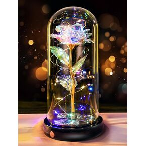 Mothers Day Rose Gifts for Mom, Galaxy Glass Rose Flower Gifts Forever Eternal Crystal Light Up Rose in Glass Dome with Butterfly Mother’s Day Birthday Gifts for Women Mom Wife Daughter Sister Purple