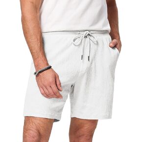 JMIERR Mens Casual 7" Shorts Cotton Elastic Waist Drawstring Summer Texture Stretch Beach Shorts with Pockets
