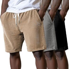 Riyiper 3 Pack Men's Corduroy Shorts L-5XL Big and Tall Drawstring Elastic Waist Pockets Loose Fit Casual 2025 Summer