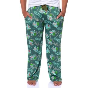 Pokemon Men's Bulbasaur #001 Vine Whip All Over Print Adult Pajama Pants Sleep Lounge Bottoms