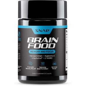 Snap Supplements Brain Booster Nootropics Supplement for Memory, Focus & Clarity, Bacopa Extract, Ginkgo Biloba, 60 Capsules