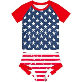 BFUSTYLE Little Girls Rash Guard Swimsuit 2-Piece Bathing Suit for Kids 5-9 Years
