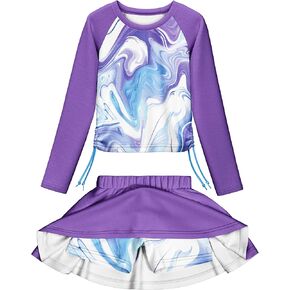 LQSZ Girls 2-Piece Swimsuit Set Long Sleeve Rash Guard with UPF 50+ Sun Protection for 3-12 Years