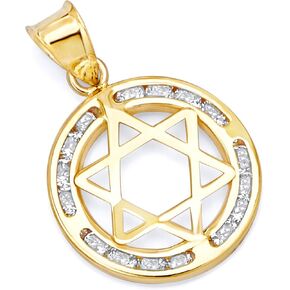 14K نجم الذهب الأصفر الحقيقي لديفيد CZ Charm قلادة (الحجم: 21 × 15 مم)