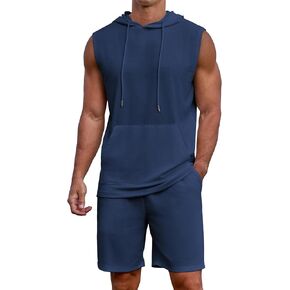 Uni Clau Men's Short Sleeve Summer Tracksuit Hooded Tanks Tops Sweatsuit 2 Piece Casual Sports Shorts Set