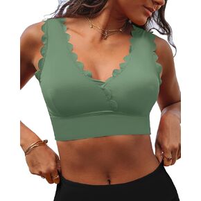 GRAPENT Bikini Tops for Women Scalloped Bathing Suit Beach Padded Adjustable Cropped Tankini Swimwear Swim Top Only