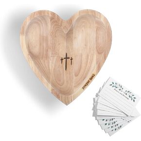 Prayer Bowl Wooden, Decorative Heart Shaped Bowl with Prayer Cards for Women, Christian Gifts for Women, Decorative Dough Bowls for Home Decor, Mothers Day Religious Gifts for Mom (Wood)