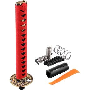 Ryanstar Samurai Sword Sword Shift Knob Universal مع قفل/زر ناقل حركة أوتوماتيكي ， Cool Katana Gear Syfter Metter Metal Monited Black and Red