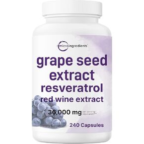 Grape Seed Extract 36,000mg Equivalent, 240 Capsules | Antioxidant Blend with Resveratrol & Red Wine Extracts | Max Strength Polyphenols Supplement | Heart, Brain, Cell, & Skin Health Support
