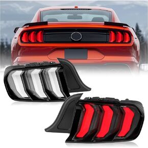 مجموعة Hecasa LED LED Tail Lights متوافقة مع 2015-2023 Ford Mustang Sequential LED LED بالكامل سائق مصباح الفرامل والركاب (عدسة صافية+الإسكان الأسود)