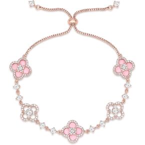 Women's 18K Gold Plated Clover Bracelet with Natural Shell - Four Leaf Lucky Charm Dainty Link Bracelets Jewelry for Women, Trendy Birthday/Mother's Day Gift