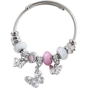 Women Bracelets Charm Bracelet for Women Silver Charm Link Birthday Anniversary Jewelry Titanium Steel Bracelet Gifts for Women Adjustable Beaded Pendant Adjustable Bracelet
