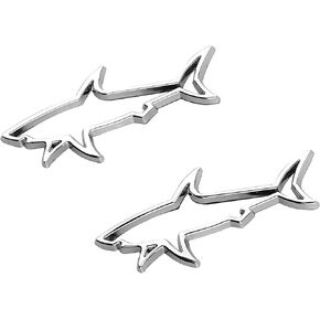 2pcs Metal Hollow Fish Shark Emblem 3D Badge Fit for Universal Car Vehicle Truck Decals Sticker (Silver)
