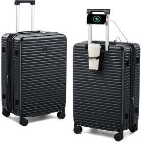 Hard Shell Suitcases Airline Approved 20 Inch Carry on Luggage, Expandable Travel Luggage with Cup Holder Charger Built in, Small Lightweight Suitcases with Wheels, Forest Green