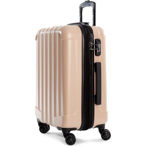 Expandable Hardside Carry On Luggage 22x14x9 Airline Approved Rolling Suitcase with Double Spinner Wheels, Ultra Light 21-Inch (Natural Beige)