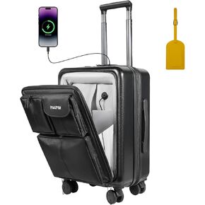 20 Inch Carry On Luggage, Airline Approved Expandable Softside Suitcase with PC Hardshell Front, USB Port, Spinner Wheels & TSA Lock – Lightweight 20" Travel Luggage