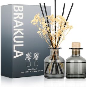 Brakula 2 Pack Reed Diffuser ، Bamboo + Eucalyptus & Wild Mint (3.38 Fl Oz كل حزمة) ، عطر منزلي مع 12 عصي ، ديكور الرف ، ناشرات القصب للمنزل