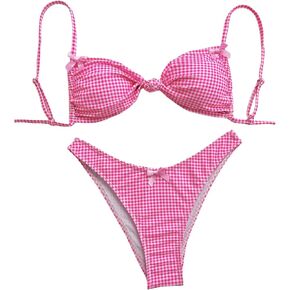 Milumia Women's Y2k Gingham Print Bikini Swimsuit 2 Piece Bow Decor Bathing Suits