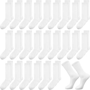 Newcotte 36 Pairs Knee High Socks for Girls Cotton School Dress Uniform Sports for Boys Kids Tube Socks Seamless White Knee High Stockings