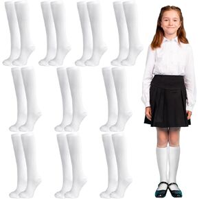 10 Pairs Knee High Socks for Girls Knit School Uniform Breathable Seamless Long Tube Soft Socks for Uniform Dress