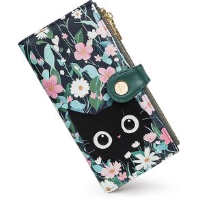 Womens Leather Wallet RFID Blocking Slim Bifold Credit Card Holder Travel Wallet with Double Zipper Pocket(Beige＆Brown)