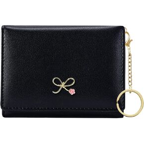 Sunwel Fashion Cute Coquette Bow Wallet with Key-chain Aesthetic Card Holder ID Window for Women Girls (PINK)