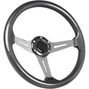 350mm 14" Classic Wood Grain Steering Wheel Drifting Deep Dish Universal Acrylic Wooden Racing Steering Wheel for Car Sim Driving/Golf Carts with Wood Grain Horn Button