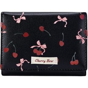 Sunwel Fashion Girls لطيف الكرز طباعة Coquette Bow Wallet Small Wallet Card Window for Women (Pink)